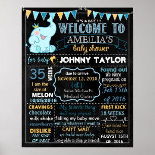 Póster Cartel de la pizarra del Fiesta Elephant Baby Show
