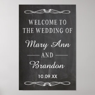 Póster Cartel de la pizarra vertical del Boda de bienveni