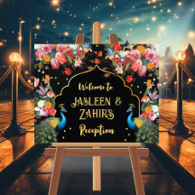 Cartel de la recepción de bienvenida india con mot