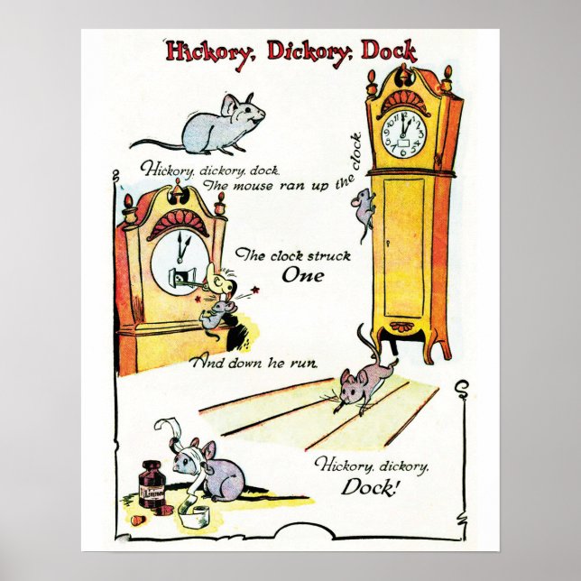 Póster Cartel de la rima infantil "Hickory Dickory Dock" (Frente)