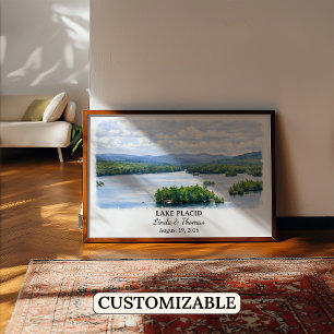 Póster Cartel de Lake Placid Nueva York, Acuarela, Person