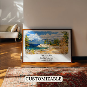 Póster Cartel de Lake Tahoe Nevada, Acuarela, Personaliza
