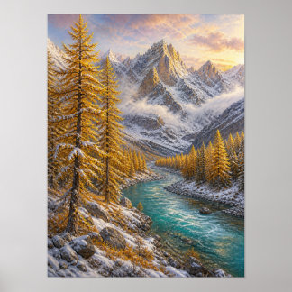 Póster Cartel de Larch Valley Primera Nieve 12x16