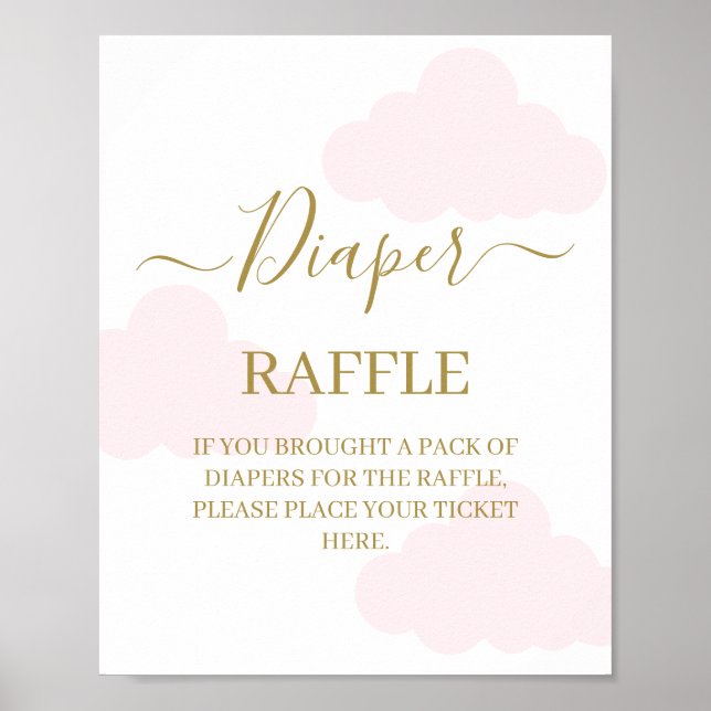 Póster Cartel de las nubes Baby Shower de Diaper Raffle (Frente)