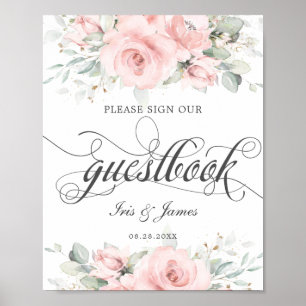 Póster Cartel de Libro de Firmas de Boda con Verde Floral