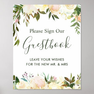 Póster Cartel de Libro de Firmas de Boda con Verde Rústic