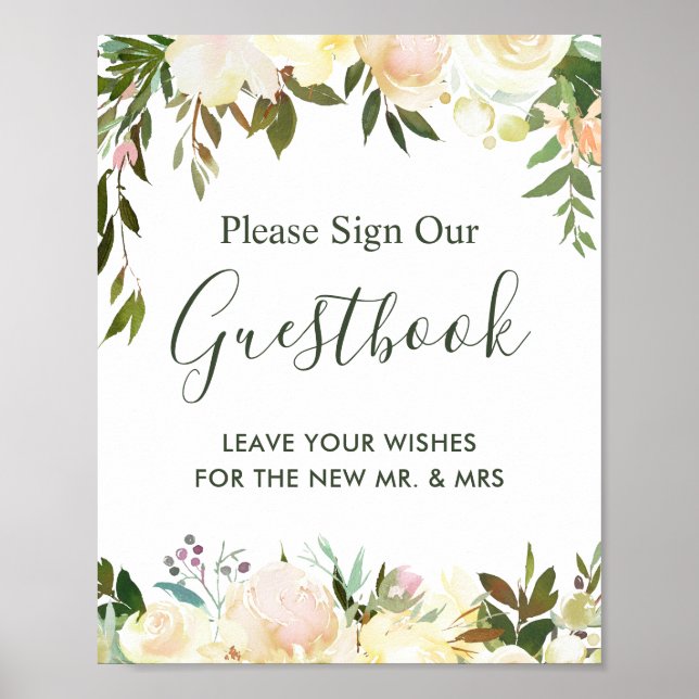 Póster Cartel de Libro de Firmas de Boda con Verde Rústic (Frente)