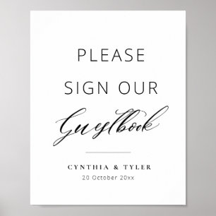 Póster Cartel de libro de invitados de boda con letra cur