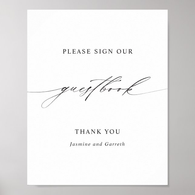 Póster Cartel de Libro de Invitados de Boda con Letra Ele (Frente)
