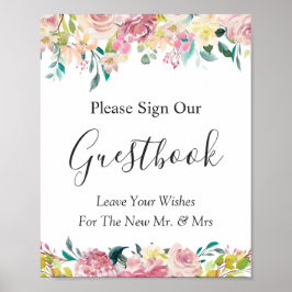 Póster Cartel de Libro de Invitados de Boda Floral Chic P