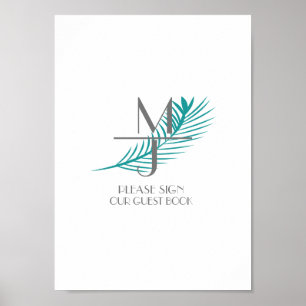 Póster Cartel de Libro de Invitados de Boda Tropical con 