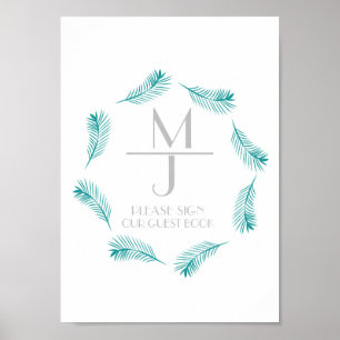 Póster Cartel de Libro de Invitados de Boda Tropical con