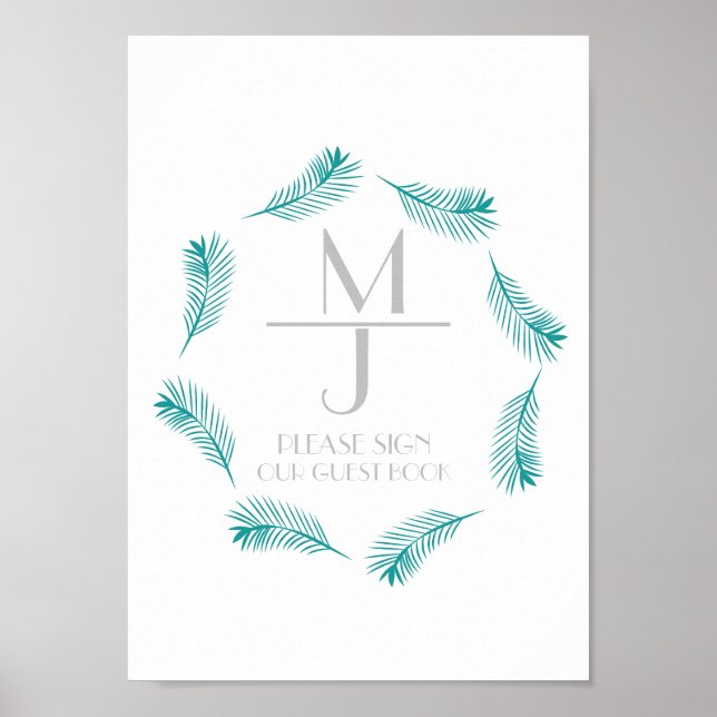 Póster Cartel de Libro de Invitados de Boda Tropical con  (Frente)