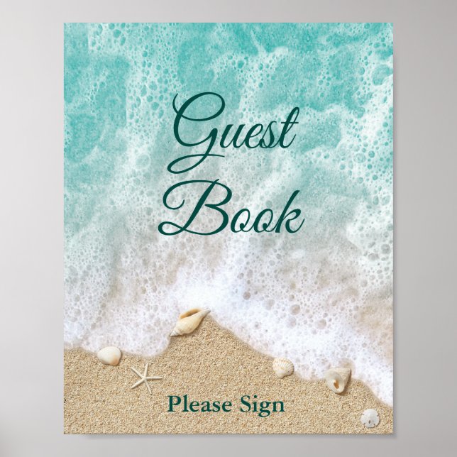 Póster Cartel de libro de invitados de olas de playa (Frente)