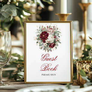Póster Cartel de Libro de Invitados Elegante Rosa Vino