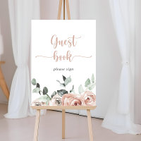 Cartel de Libro de Invitados Floral de Rosa Polvor