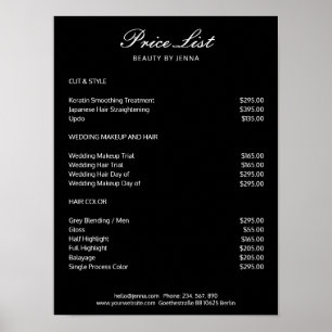 Póster Cartel de listas de precios en Blanco y Negro Simp