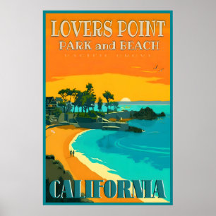 Póster Cartel de Lovers Point Beach Pacific Grove Califor
