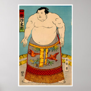 Póster Cartel de luchador de sumo japonés Asashio