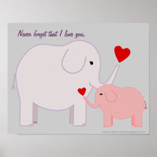 Póster Cartel de Mamá y Bebé Elefante en Rosa y Púrpura