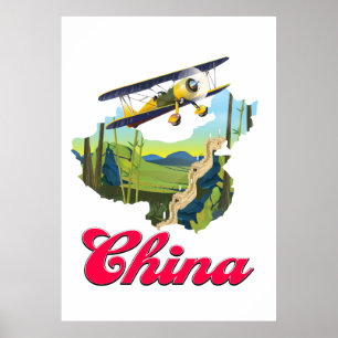 Póster cartel de mapa de viaje de China