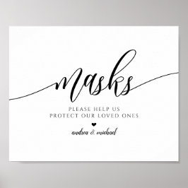 Póster Cartel de máscaras de EPP de boda con distanciamie
