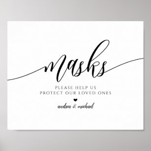 Póster Cartel de máscaras de EPP de boda con distanciamie