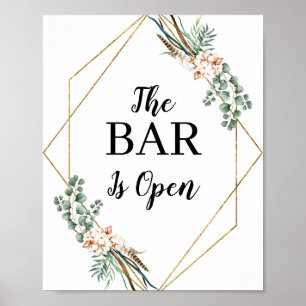 Póster Cartel de menú de bar abierto con marco de purpuri