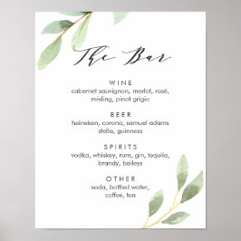 Póster Cartel de menú de bar de boda botánico de follaje