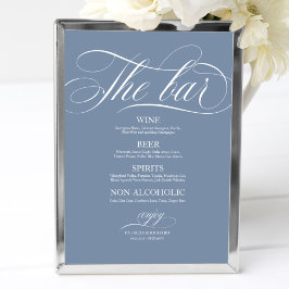 Póster Cartel de Menú de Bar de Boda Chic Azul Polvorient