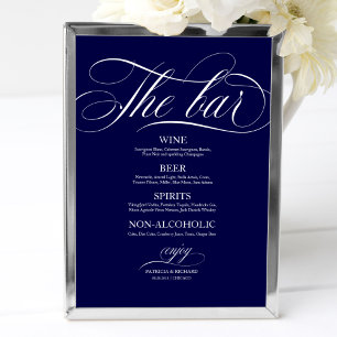 Póster Cartel de Menú de Bar de Boda Chic Negro y Blanco