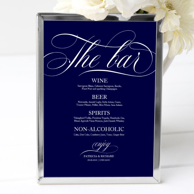 Póster Cartel de Menú de Bar de Boda Chic Negro y Blanco (Subido por el creador)