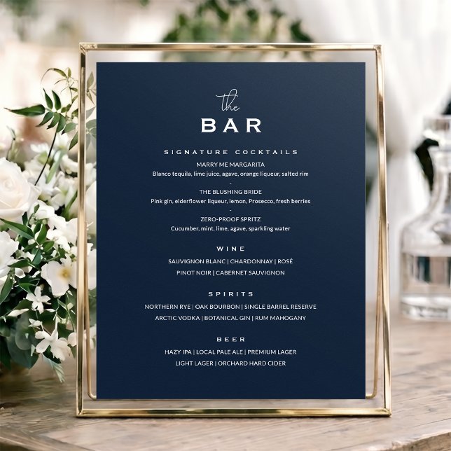 Póster Cartel de menú de bar de boda clásico chic minimal (Subido por el creador)