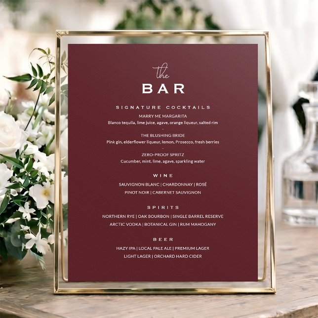 Póster Cartel de menú de bar de boda clásico chic minimal (Subido por el creador)