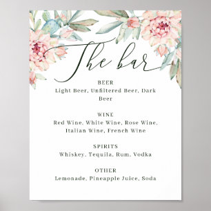 Póster Cartel de menú de bar de boda floral. Botánico acu