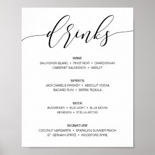 Póster Cartel de menú de bar de boda rústica moderna Bebi