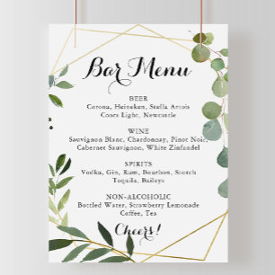 Póster Cartel de menú de bar de boda tropical dorado geom