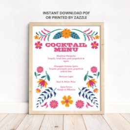 Póster Cartel de menú de bar de fiesta mexicana rosa y am
