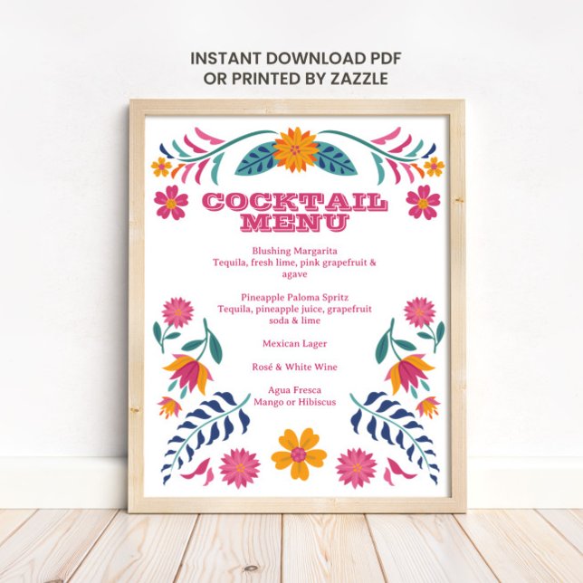 Póster Cartel de menú de bar de fiesta mexicana rosa y am (Subido por el creador)