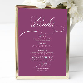 Póster Cartel de menú de barra de bebidas de boda Chic Pi