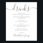Póster Cartel de menú de bebidas con letra cursiva gris y<br><div class="desc">Este elegante cartel de menú de bebidas con letra cursiva minimalista es perfecto para tu celebración de boda. Diseñado por Thisisnotme©</div>