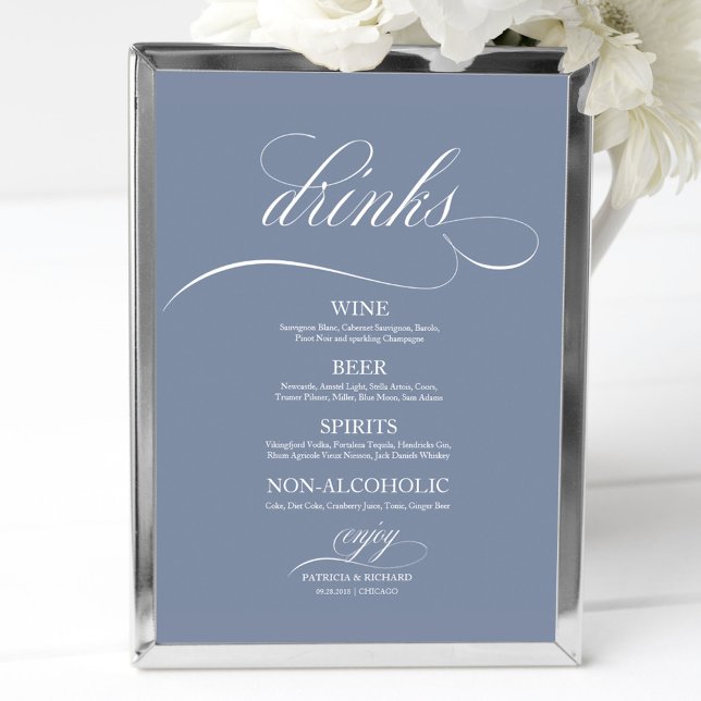 Póster Cartel de Menú de Bebidas de Boda Azul Polvoriento (Subido por el creador)