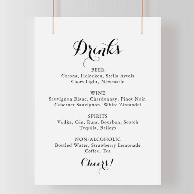 Póster Cartel de menú de bebidas de boda con caligrafía m (Subido por el creador)