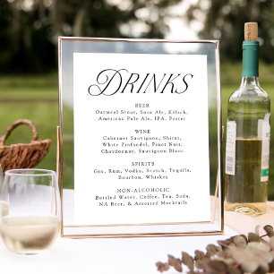 Póster Cartel de Menú de Bebidas de Boda con Tipografía E