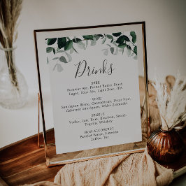 Póster Cartel de Menú de Bebidas de Boda con Verdor Esmer