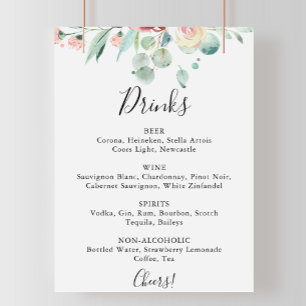 Póster Cartel de menú de bebidas de boda de eucalipto con