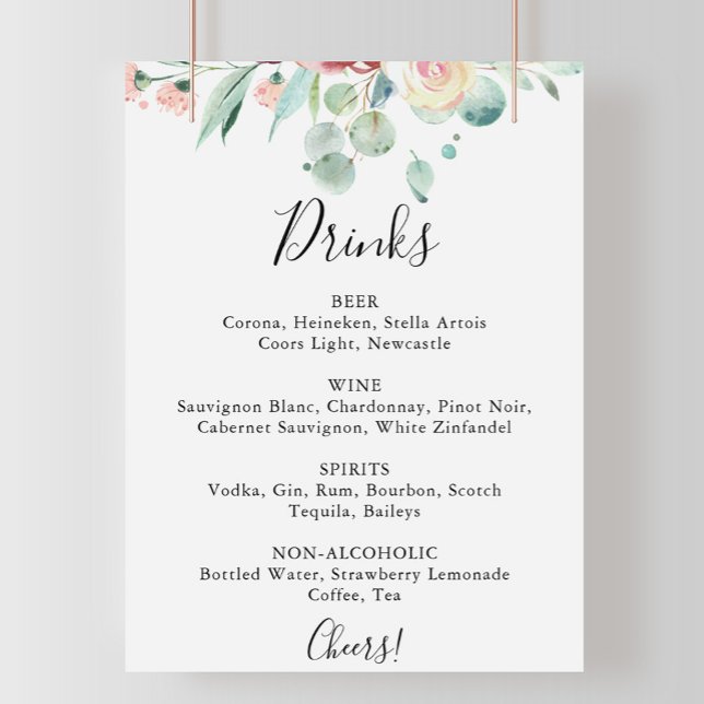 Póster Cartel de menú de bebidas de boda de eucalipto con (Subido por el creador)