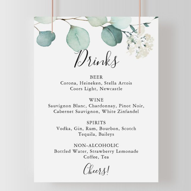 Póster Cartel de menú de bebidas de boda de eucalipto ver (Subido por el creador)