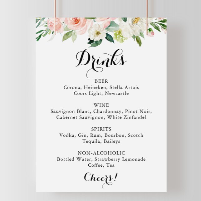Póster Cartel de Menú de Bebidas de Boda Floral Verde Sen (Subido por el creador)