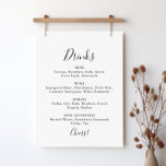 Póster Cartel de menú de bebidas de boda minimalista simp<br><div class="desc">Este cartel de menú de bebidas de boda minimalista simple es perfecto para una boda moderna. El diseño simple y elegante presenta tipografía de escritura clásica y elegante en negro y blanco.</div>